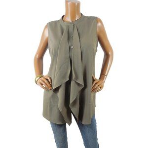 BANANA REPUBLIC Top L Button Down Blouse Cascade Front Sleeveless Shirt Brown